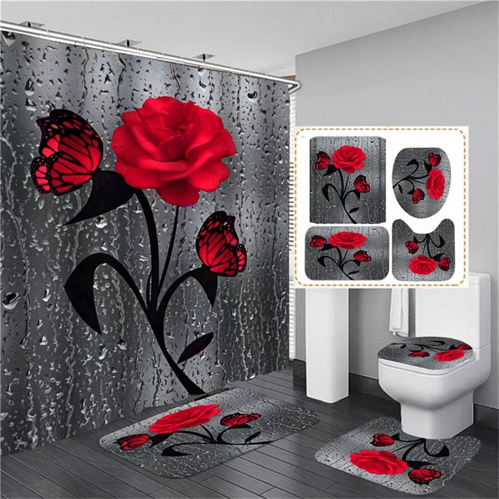 Roses & Butterflies - HD Polyester Waterproof Bathroom Sets