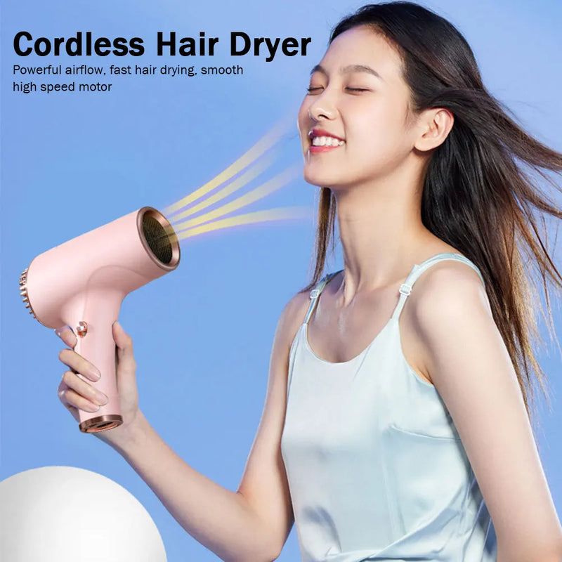 2600mAh Cordless Anion Blow Dryer 40/500W USB Rechargeable