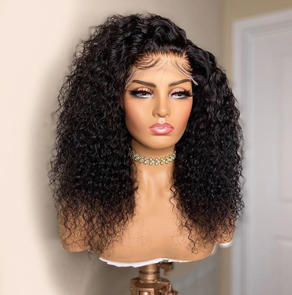Black - Kinky Wave Small Volume Women's Chemical Fiber Front Lace Wig 16”-26”
