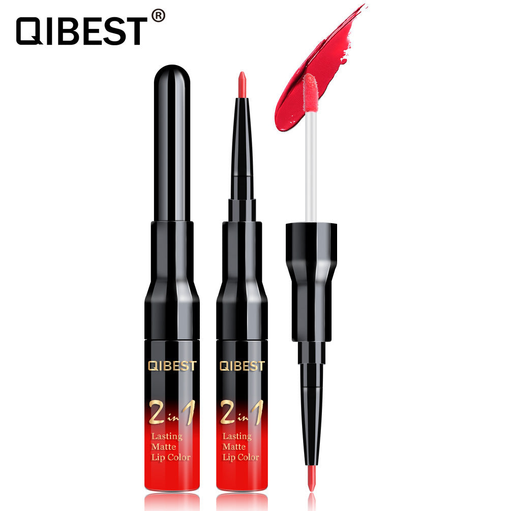 Qibest - 2 In 1 Lip Gloss + Lip Pencil Matte Liquid Lipstick