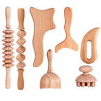 Beech Wood - Therapeutic Scraping Cup, Meridian Dredging Roller, Tendon Rolling Stick, Scraping Board, & Head Massager Massage Set