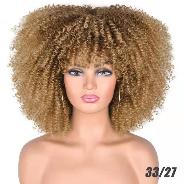 Multi Colored - Small Curly Synthetic Chemical Fiber Wig Full Head Set