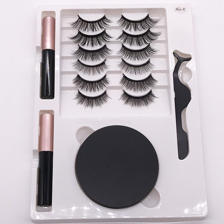 Eight Pairs Of Magnet False Eyelashes With Round Box Mirror & Magnetic Eyeliner Liquid