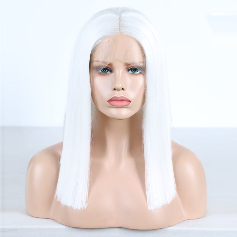 White - Synthetic Hair Lace Part with Baby Hair Straight Short Bob Lace Wig 8” - 16”