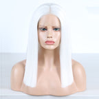 White - Synthetic Hair Lace Part with Baby Hair Straight Short Bob Lace Wig 8” - 16”