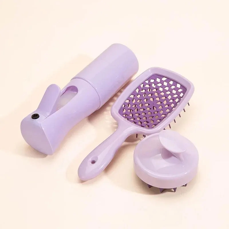 Hollow Comb, Spray Bottle (200ml), Silicone Scalp Massage Brush Set