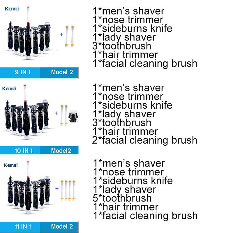Kemei 7 in 1 Men's 3D Electric Shaver, Beard Trimmer, Toothbrush Rechargeable Razor for Men’s Shaving