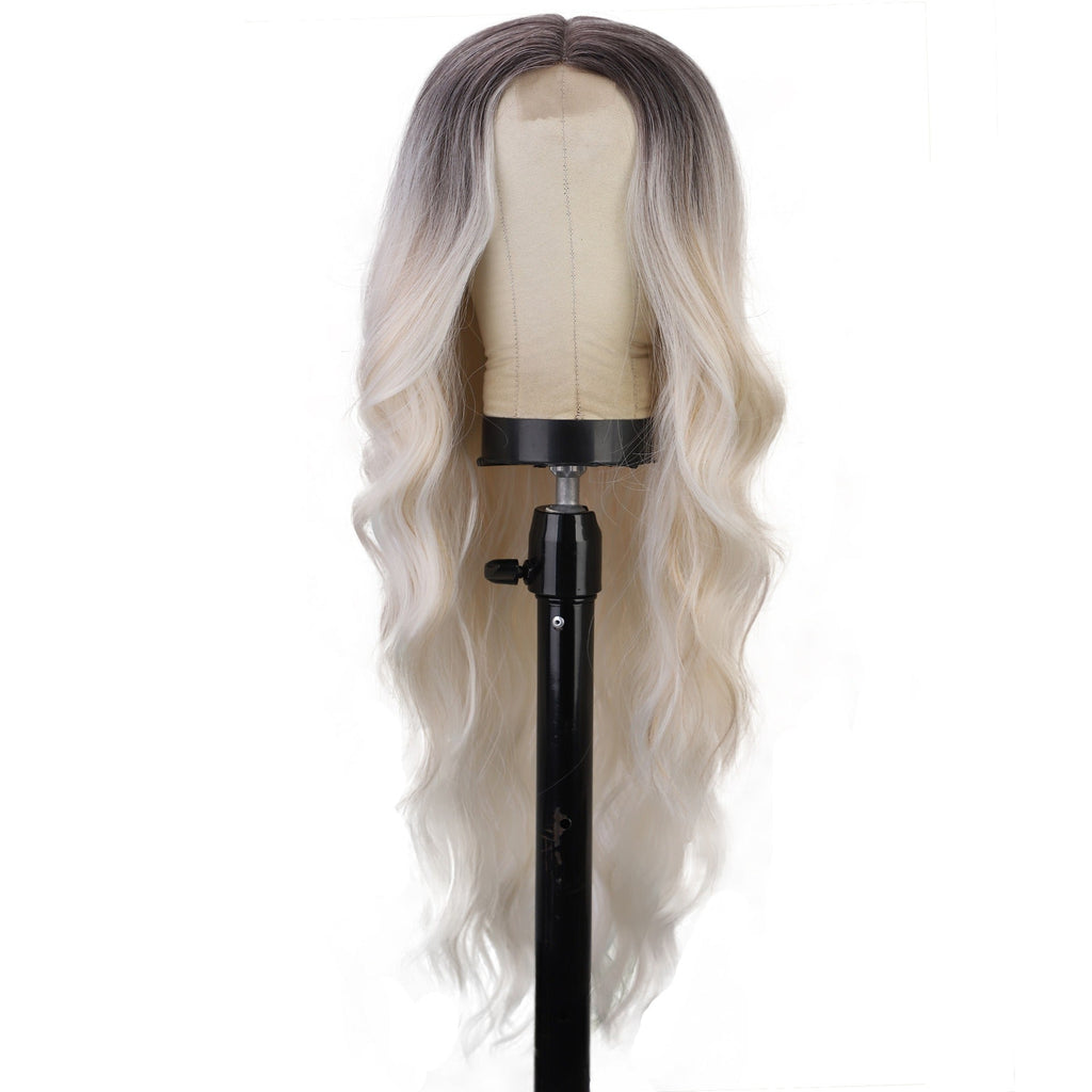 Black/Blonde Ombré - Synthetic Chemical Fiber Long Curly Front Lace Wig Headband
