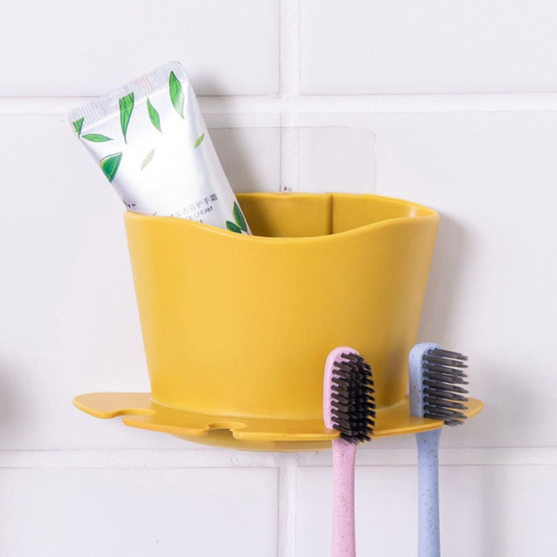 Toothbrush & Toothpaste Holder - Non-Perforated Wall Mounted Multifunctional Rack