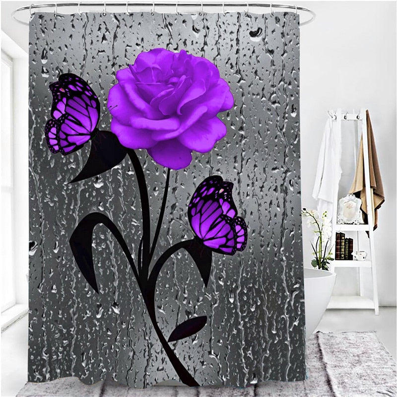 Roses & Butterflies - HD Polyester Waterproof Bathroom Sets