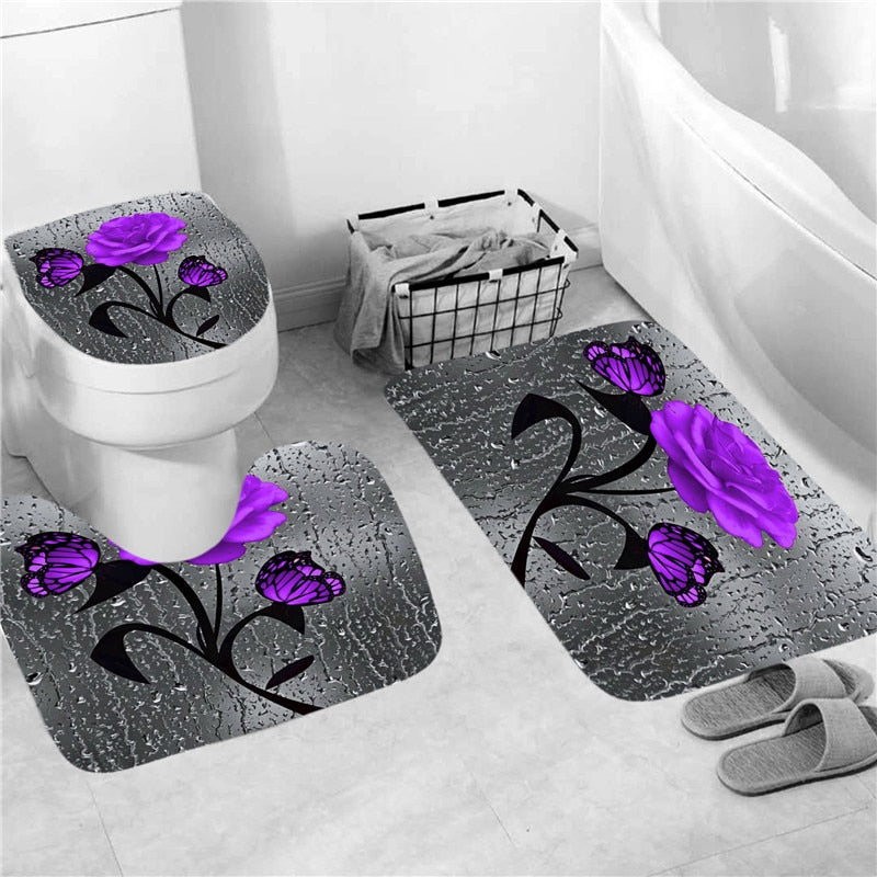 Roses & Butterflies - HD Polyester Waterproof Bathroom Sets
