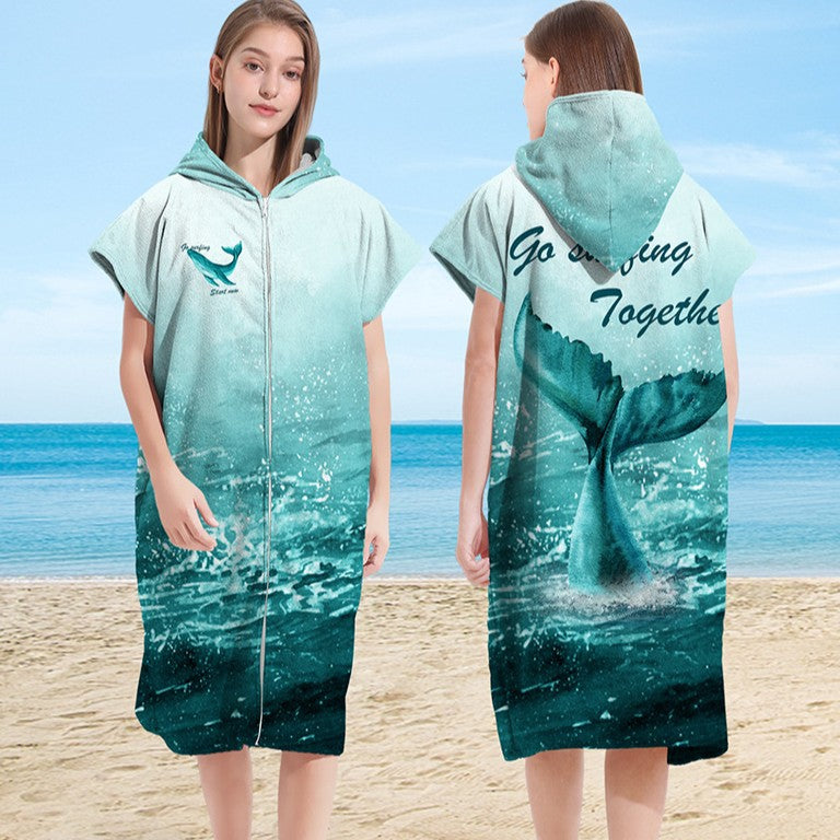 Zip- Up Hooded Bath Robe & Beach Towel