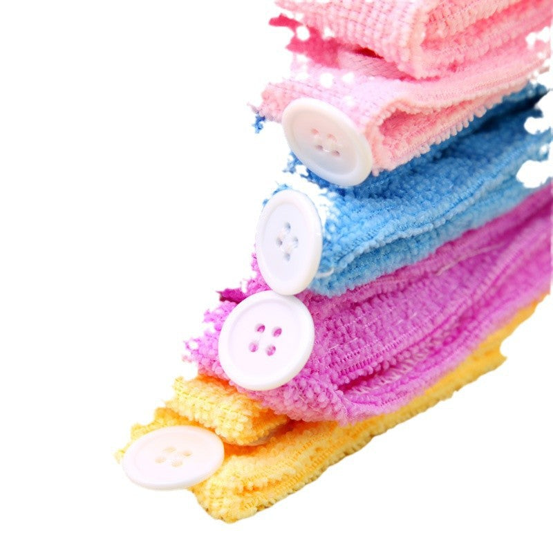 Button Hair Towel - Solid Color Water-Absorbing Hair Thickened Hair Drying Towel