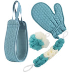 4PCS Exfoliating Bath Set (1 Back Scrubber, 1 Mitten Scrubber, 1 Long & 1 Round Scrubber)
