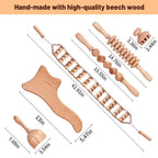 Beech Wood - Therapeutic Scraping Cup, Meridian Dredging Roller, Tendon Rolling Stick, Scraping Board, & Head Massager Massage Set
