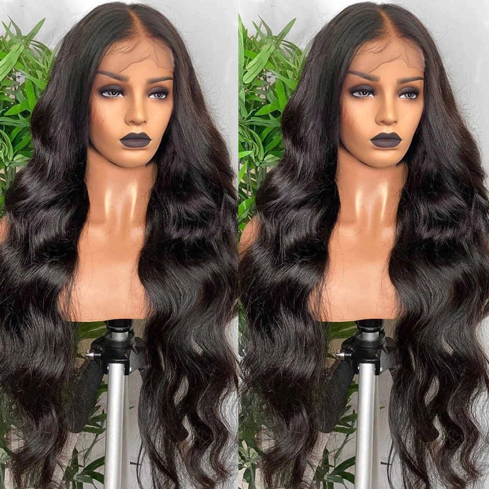 Black - Long Body Wave Synthetic Wigs for Middle Part 14” - 26”