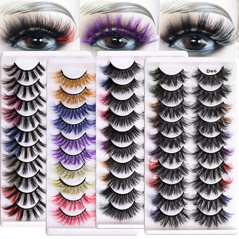 10 Pairs Of Color Mink Hair Thick Cross False Eyelashes 8D FLUFFY