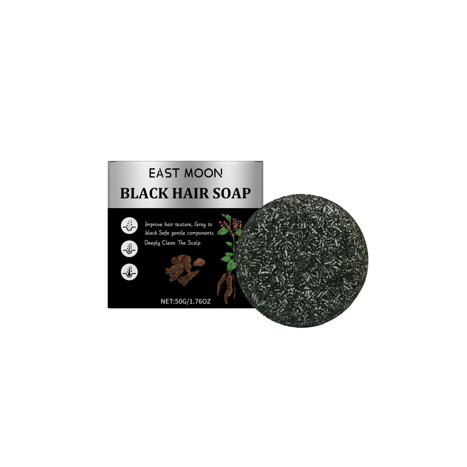 East Moon - Men's Bamboo Charcoal Black Solid Hair Soap