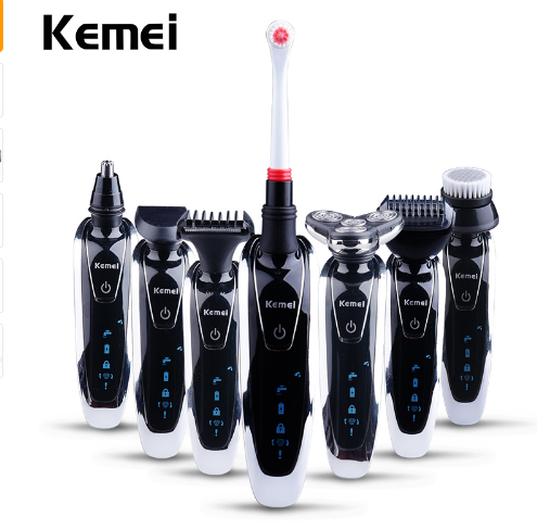 Kemei 7 in 1 Men's 3D Electric Shaver, Beard Trimmer, Toothbrush Rechargeable Razor for Men’s Shaving