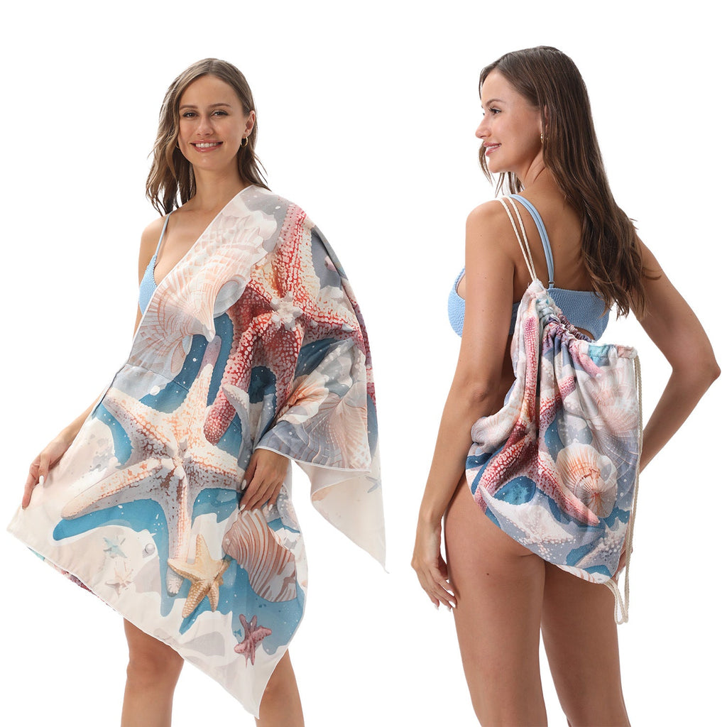 Two-in-One Beach Towel Bag - Printed Bath Towel All-In-One Beach Towel & Storage Bag