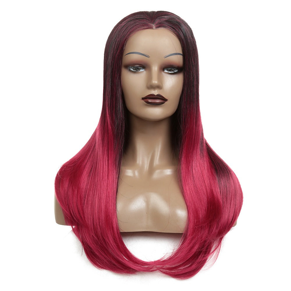 Brown/Red Ombré - Long Curls and Synthetic Fiber Front Lace Wigs