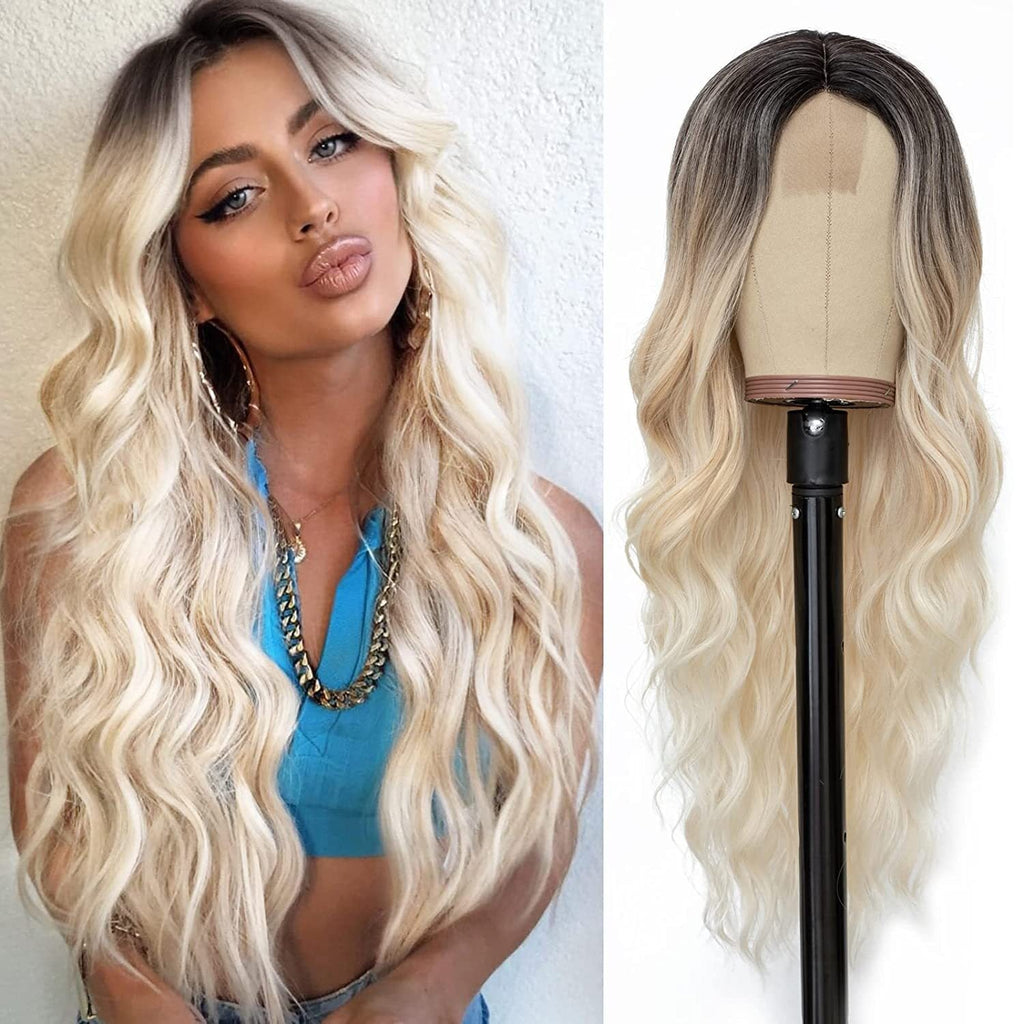 Multi Colored - Small Center Split Large Wavy Long Curly Front Lace Wigs