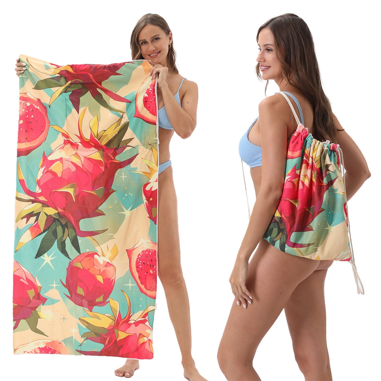 Two-in-One Beach Towel Bag - Printed Bath Towel All-In-One Beach Towel & Storage Bag