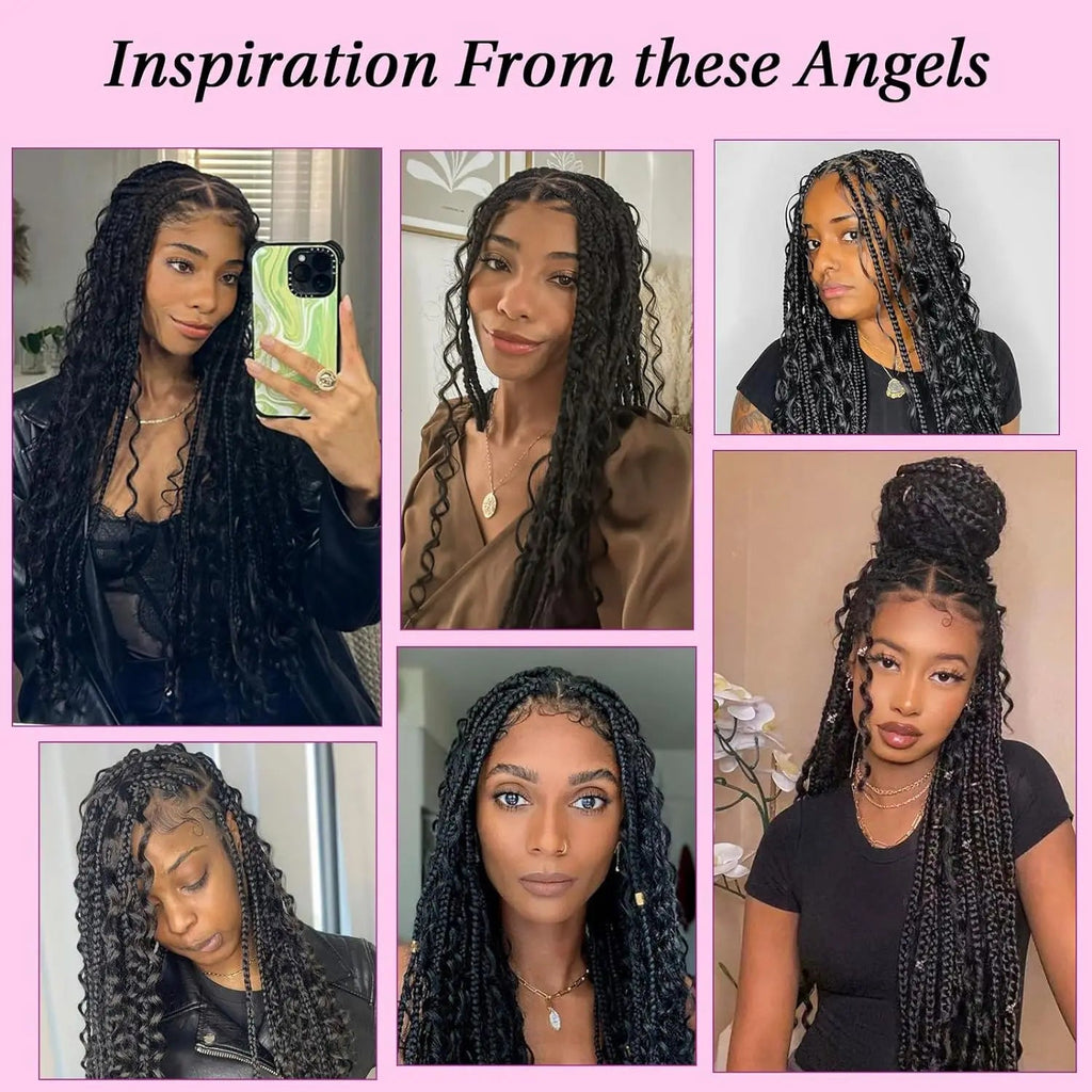 Triangle Knotless Braided Wigs 36Inch Bohemian Braided Lace Front Wig Synthetic