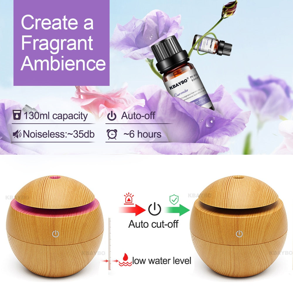 Natural Wood - Ultrasonic 7 Color LED Humidifier & Aromatherapy Diffuser