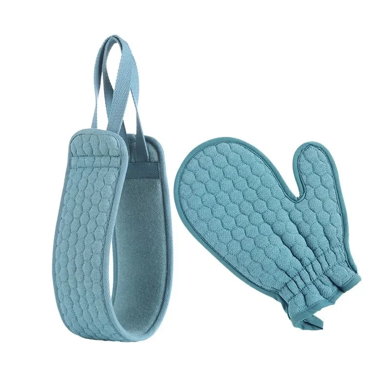 4PCS Exfoliating Bath Set (1 Back Scrubber, 1 Mitten Scrubber, 1 Long & 1 Round Scrubber)