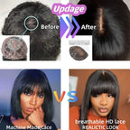 Black - Nicki Middle Part HD Lace Bone Straight Bob With Bangs Short Full Machine Made Human Hair Wig 8” - 14”