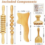Beech Wood - Therapeutic Scraping Cup, Meridian Dredging Roller, Tendon Rolling Stick, Scraping Board, & Head Massager Massage Set