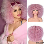 Multi Colored - Small Curly Synthetic Chemical Fiber Wig Full Head Set