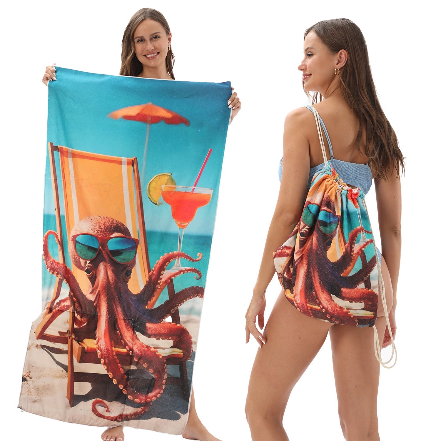 Two-in-One Beach Towel Bag - Printed Bath Towel All-In-One Beach Towel & Storage Bag