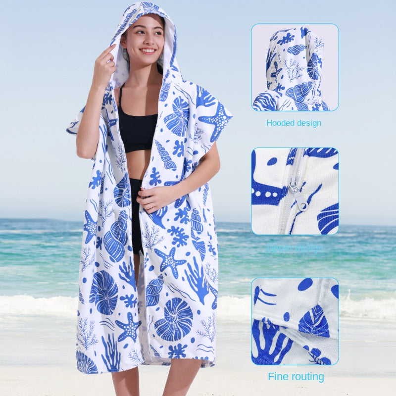 Zip- Up Hooded Bath Robe & Beach Towel