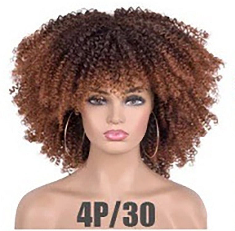 Multi Colored - Small Curly Synthetic Chemical Fiber Wig Full Head Set