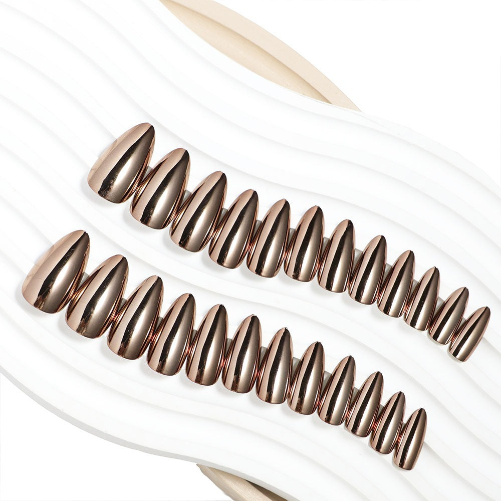 Metallic Press On Almond Nails - 486Gold/487Pink