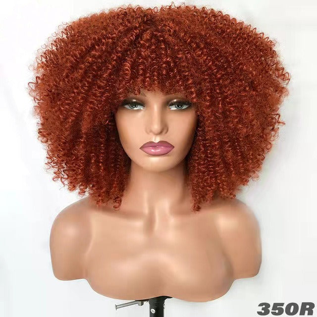 Multi Colored - Small Curly Synthetic Chemical Fiber Wig Full Head Set