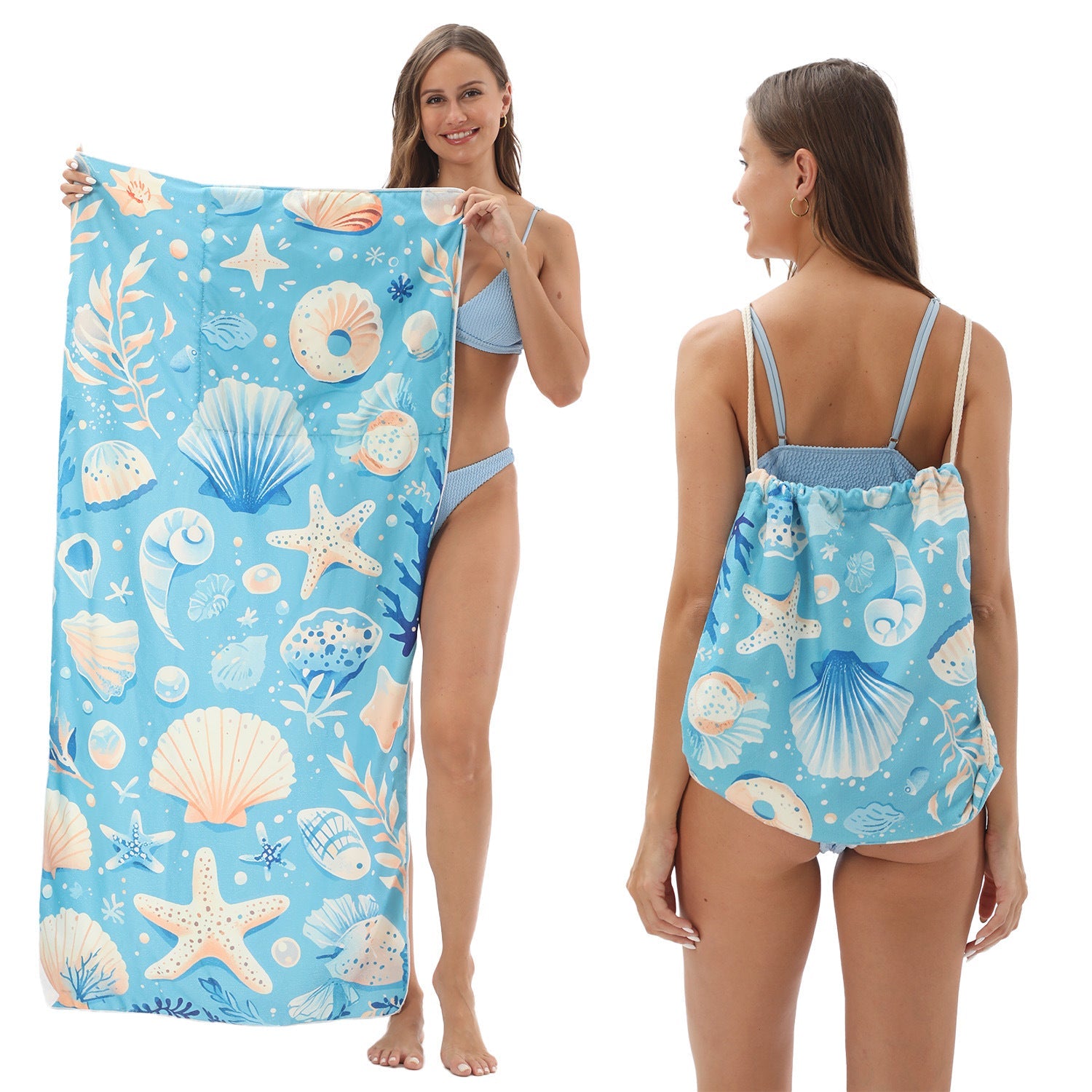 Two-in-One Beach Towel Bag - Printed Bath Towel All-In-One Beach Towel & Storage Bag