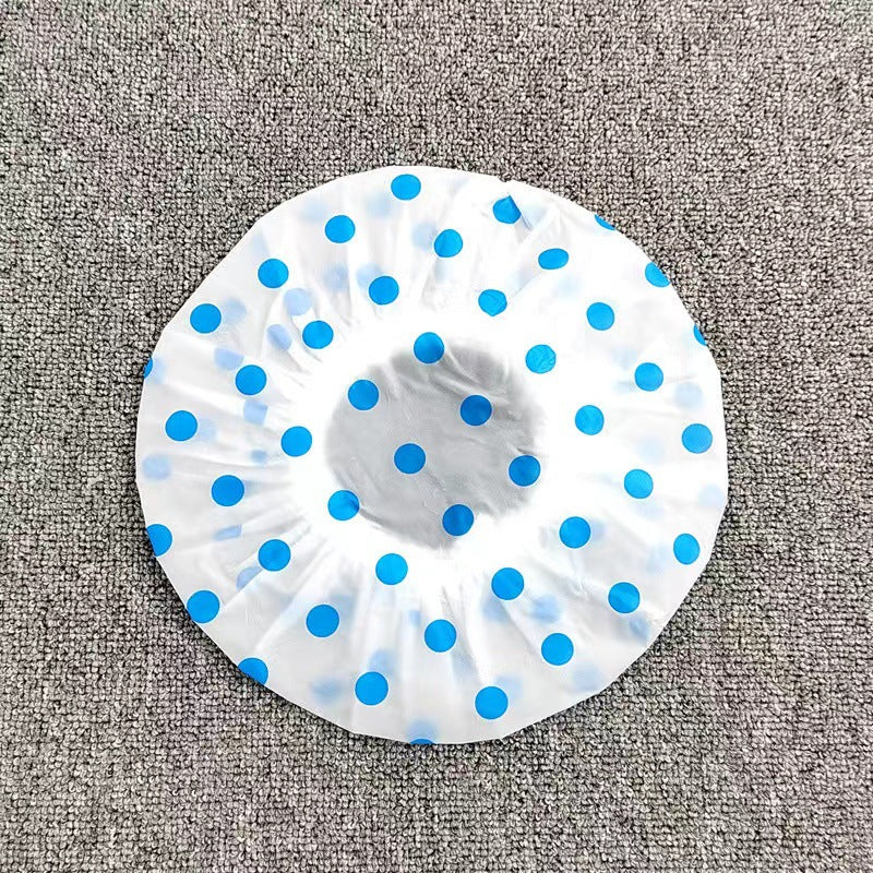 Thickened Shower Cap - Non-Disposable Reusable Waterproof Polka Dot PVC Adult Shower Cap