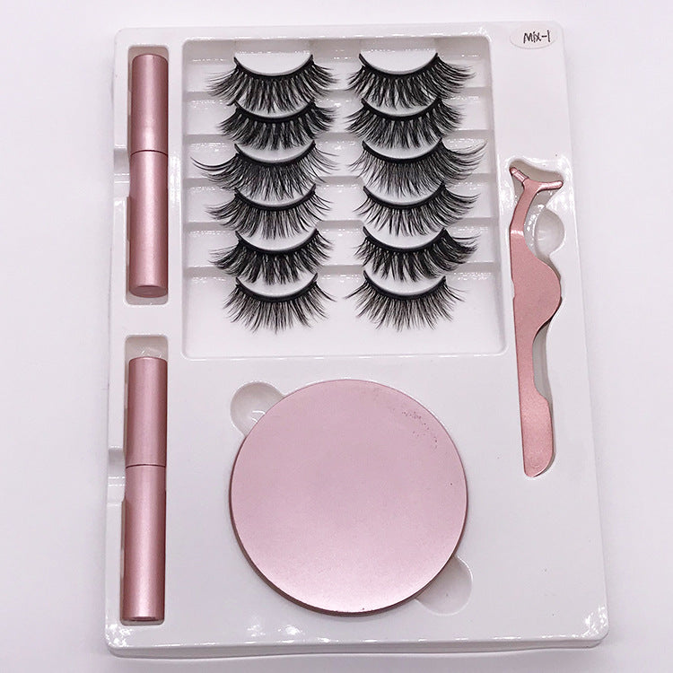 Eight Pairs Of Magnet False Eyelashes With Round Box Mirror & Magnetic Eyeliner Liquid
