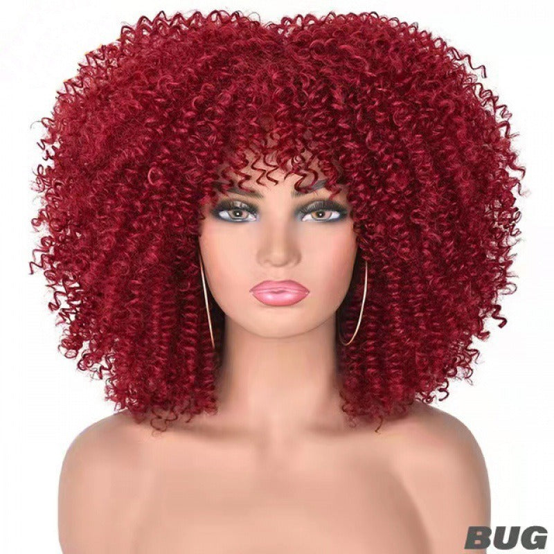 Multi Colored - Small Curly Synthetic Chemical Fiber Wig Full Head Set