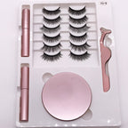 Eight Pairs Of Magnet False Eyelashes With Round Box Mirror & Magnetic Eyeliner Liquid
