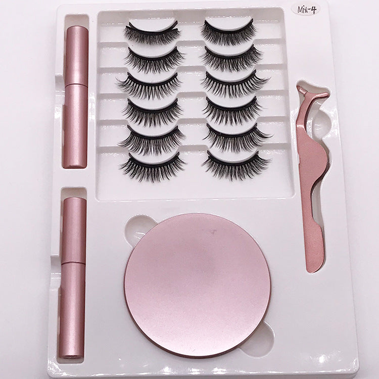 Eight Pairs Of Magnet False Eyelashes With Round Box Mirror & Magnetic Eyeliner Liquid