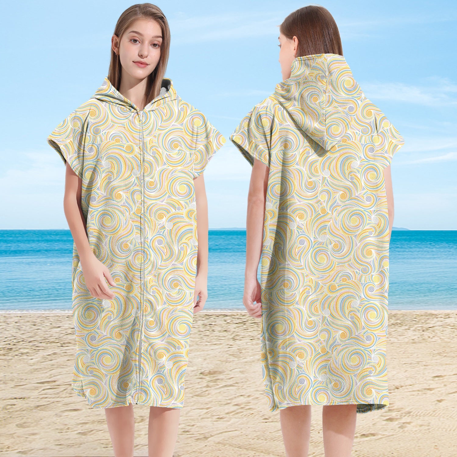 Zip- Up Hooded Bath Robe & Beach Towel