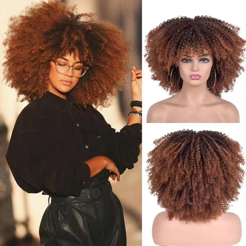 Multi Colored - Small Curly Synthetic Chemical Fiber Wig Full Head Set
