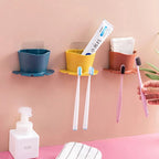 Toothbrush & Toothpaste Holder - Non-Perforated Wall Mounted Multifunctional Rack