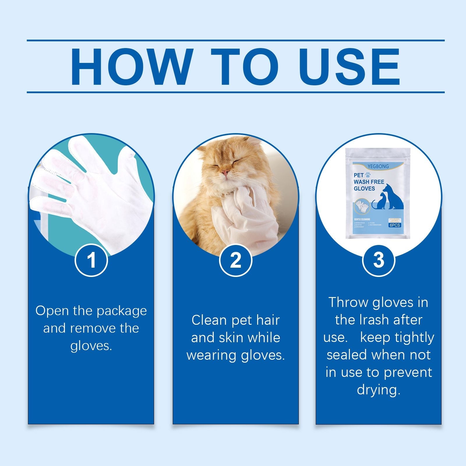 Yegbong - Pet Wash-Free Herbal Gloves, Cleaning Wipes No-Bath No-Wash Non-Woven Gloves