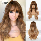 Emmor - Black Brown Bangs Long Curly Hair Natural Full Head Chemical Fiber Wig