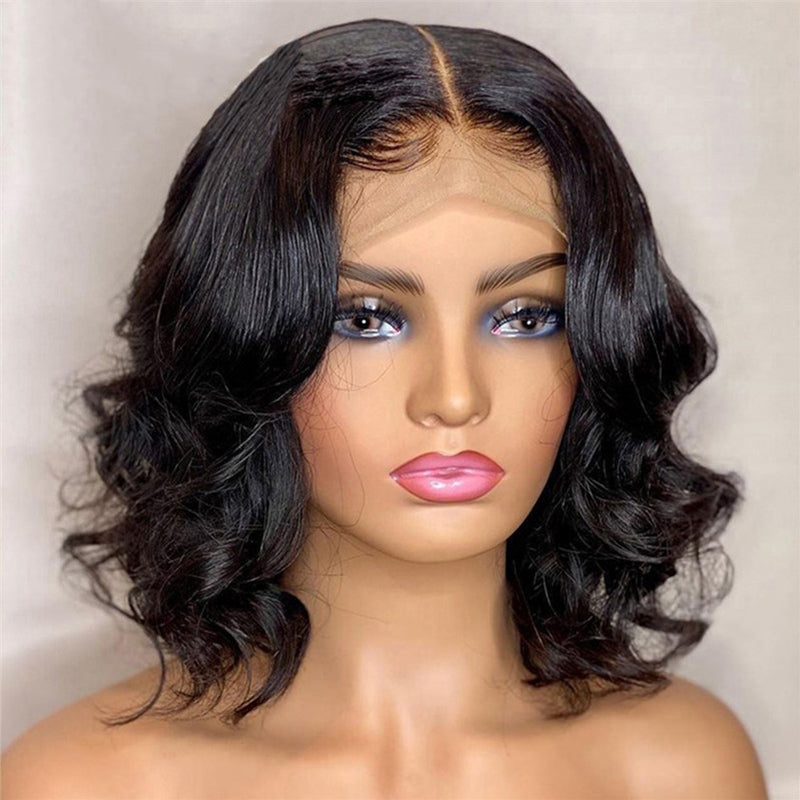 Black - Short Curly Back Wave Wig Chemical Fiber Front Lace 12” - 26”